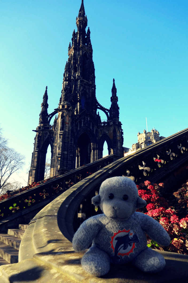 Buddy in front of Scott Monument