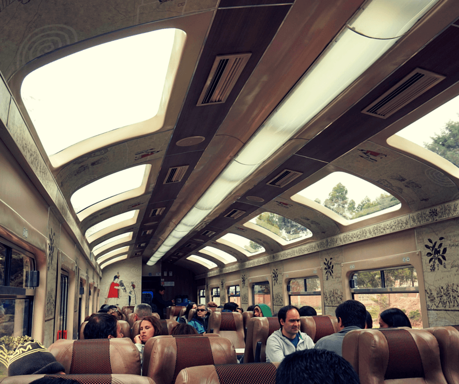 Inside the train heading to Machu Picchu