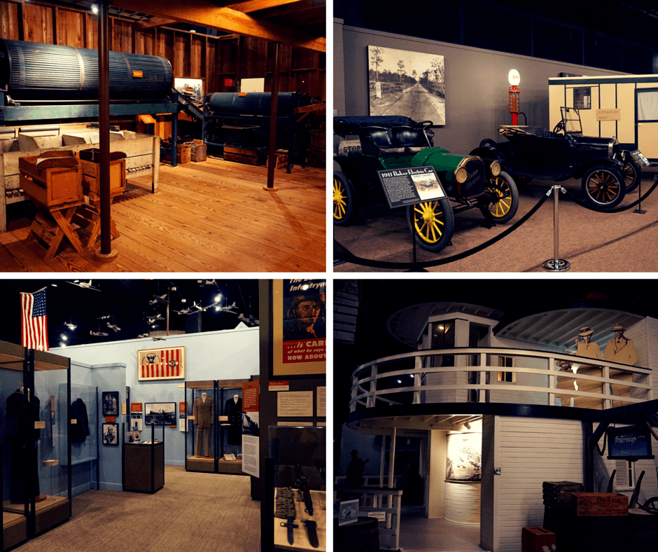 A reconstruction of a typical citrus packing house (because... oranges), old school cars typically seen in Florida, the "Florida Remembers World War II" exhibit, and an early 1900s riverboat. Museum Of Florida History
