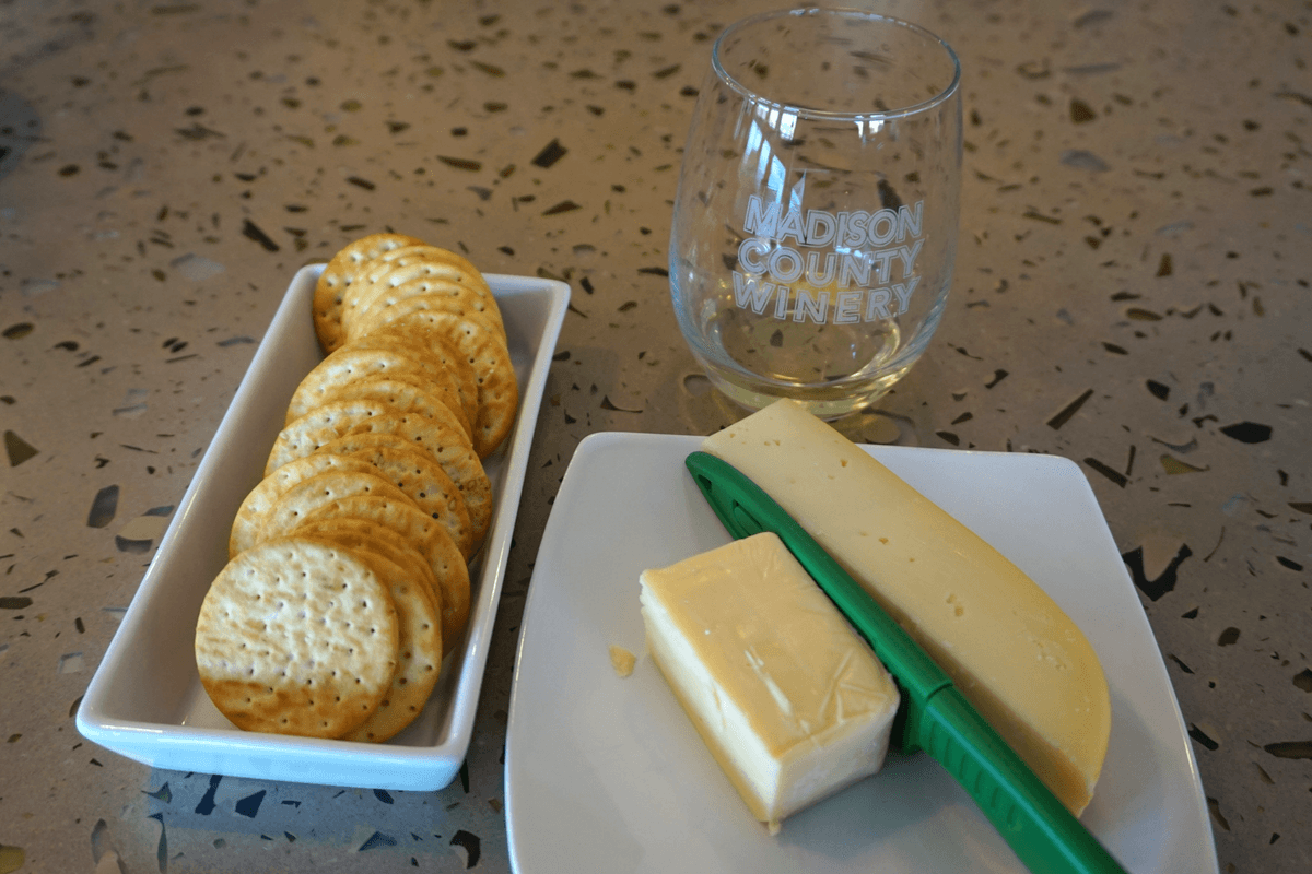 Wine and cheese at Madison County Winery, one of the wineries in central Iowa