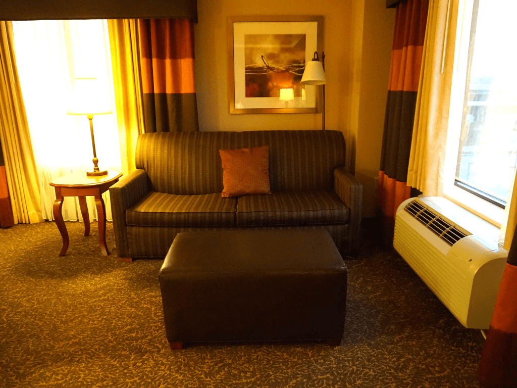 Sitting area in our suite at the Hampton Inn Pittsburgh Downtown