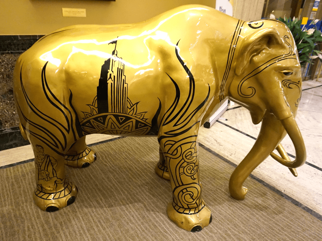 A beautifully painted mastodon inside Lincoln Tower