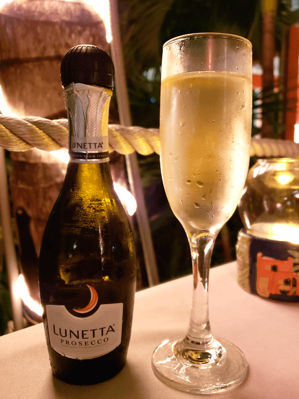 Prosecco to go with our delicious salmon at one of the best restaurants in Providenciales