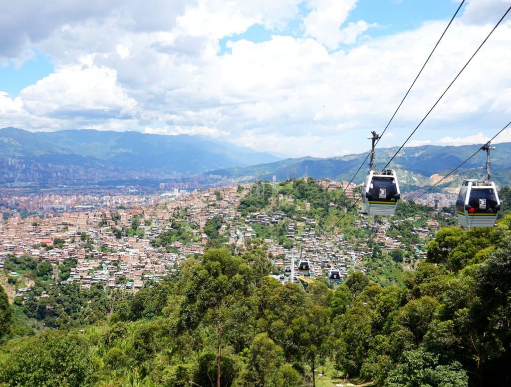 Traveling by metro cable in Medellin