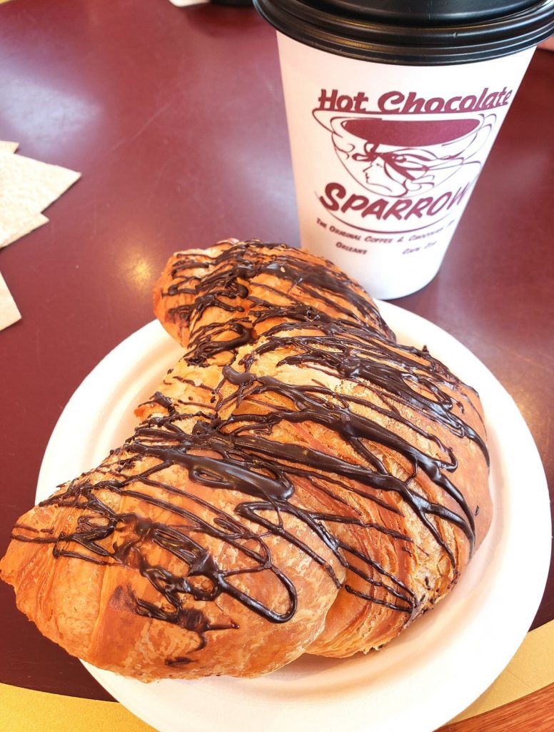 Mocha latte and a Chocolate Croissant from Hot Chocolate Sparrow