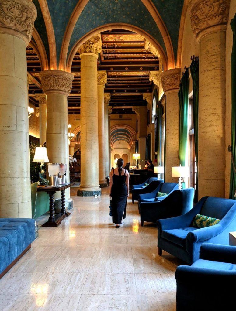 Exploring the lobby before our free tour of the Biltmore in Miami